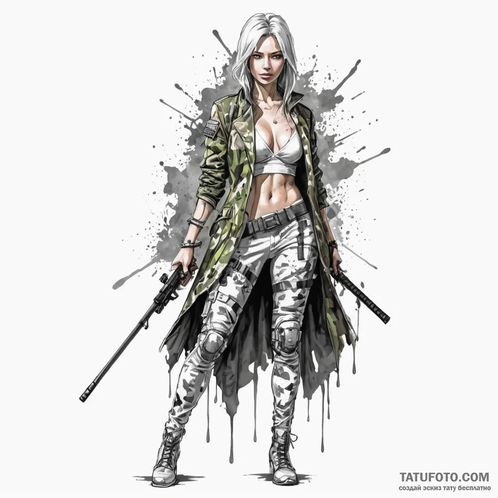 A female street samurai with a therm-optic ca... - эскиз тату (№1750242995_0, 18.06.2025 10:36) — Tatufoto.com