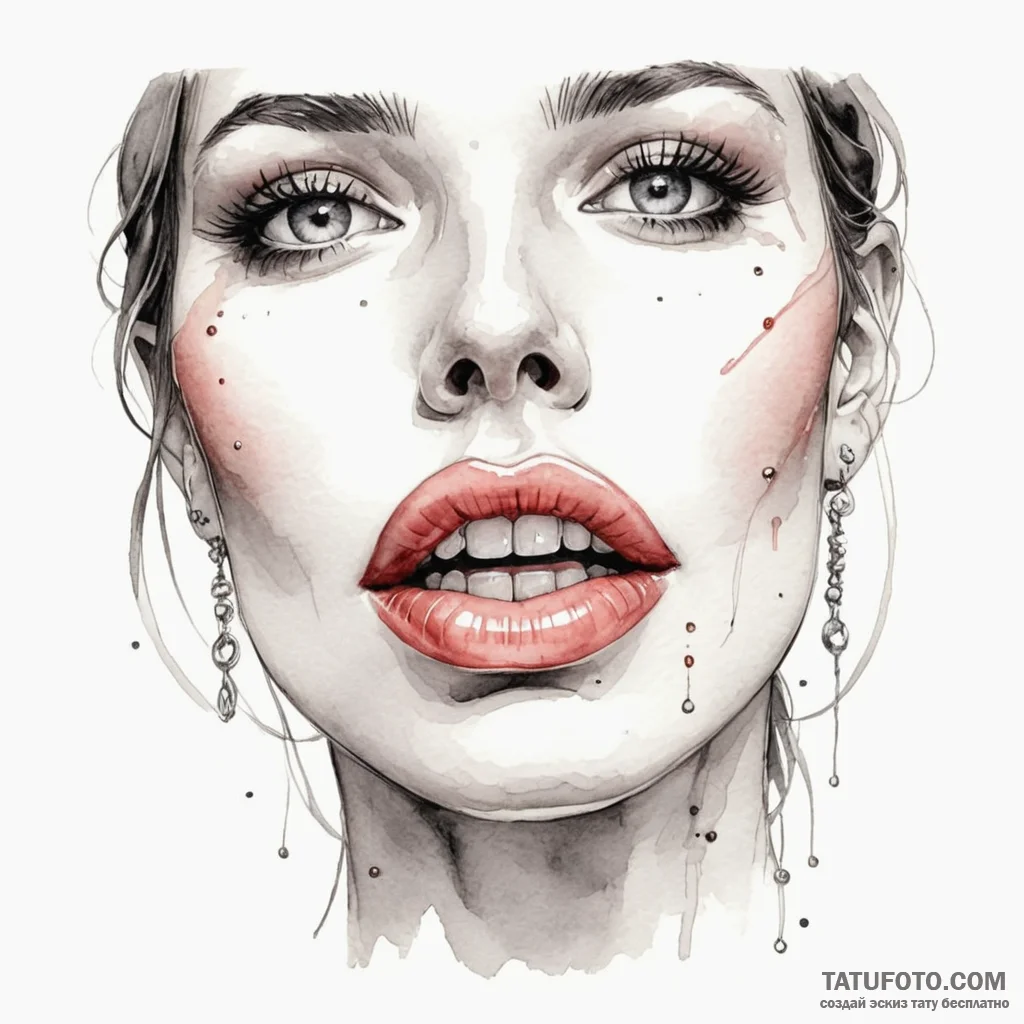 A woman's sensual lips with a piercing, the j... - эскиз тату (№1750243057_0, 18.06.2025 10:37) — Tatufoto.com