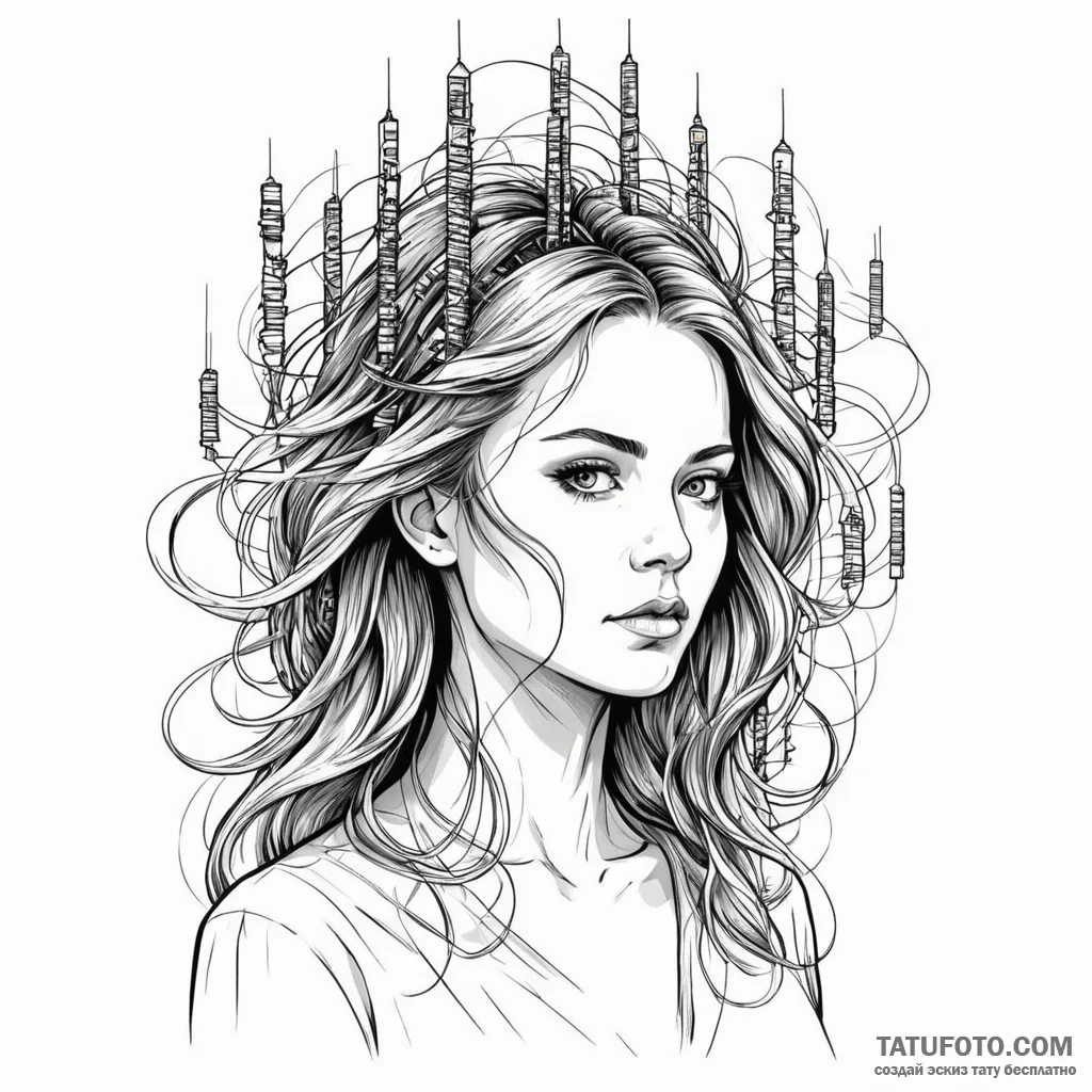 A woman with her hair styled into complex dat... - эскиз тату (№1750243559_0, 18.06.2025 10:45) — Tatufoto.com