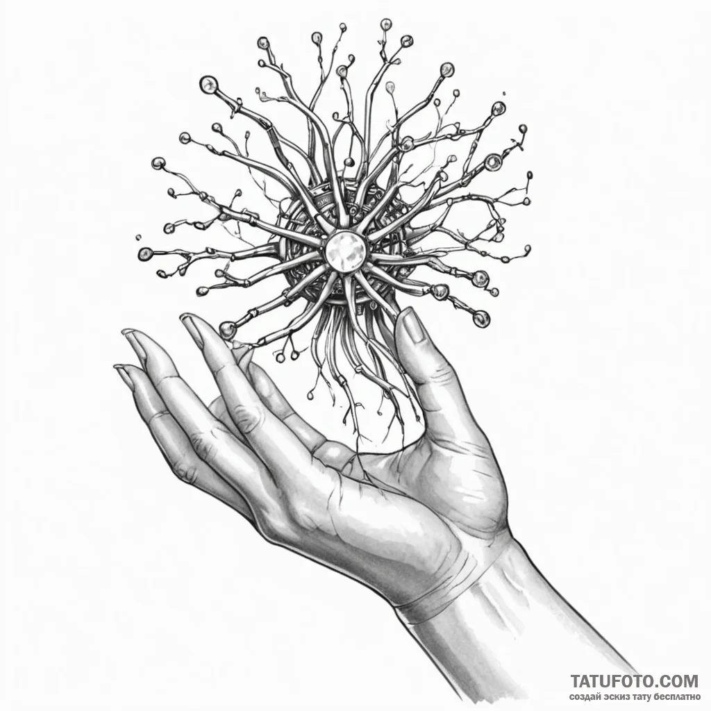 A woman's hands assembling a delicate, glowin... - эскиз тату (№1750244573_0, 18.06.2025 11:02) — Tatufoto.com
