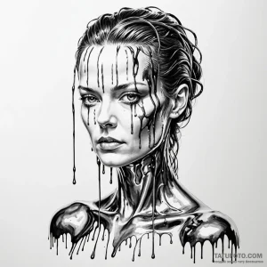 A woman with her hair made of liquid metal, c... - эскиз тату (№1750244827_0, 18.06.2025 11:07) — Tatufoto.com