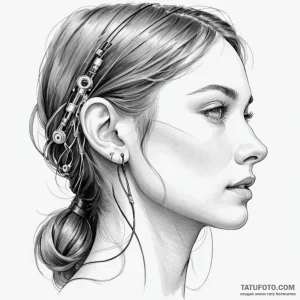 A close-up on a woman's ear, replaced by a co... - эскиз тату (№1750244892_0, 18.06.2025 11:08) — Tatufoto.com