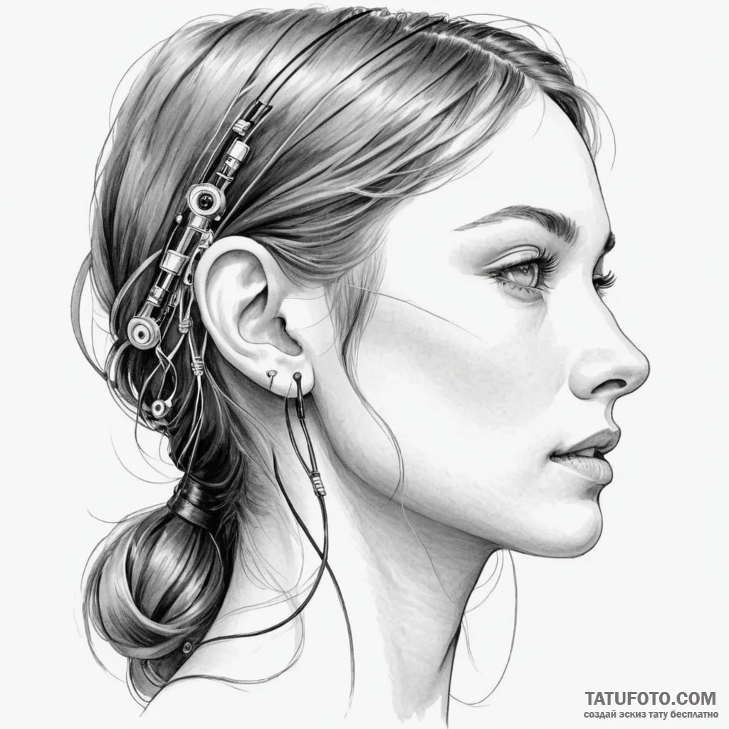 A close-up on a woman's ear, replaced by a co... - эскиз тату (№1750244892_0, 18.06.2025 11:08) — Tatufoto.com