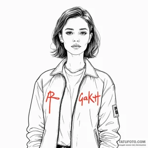 A woman wearing a jacket with a collar that i... - эскиз тату (№1750245678_0, 18.06.2025 11:21) — Tatufoto.com