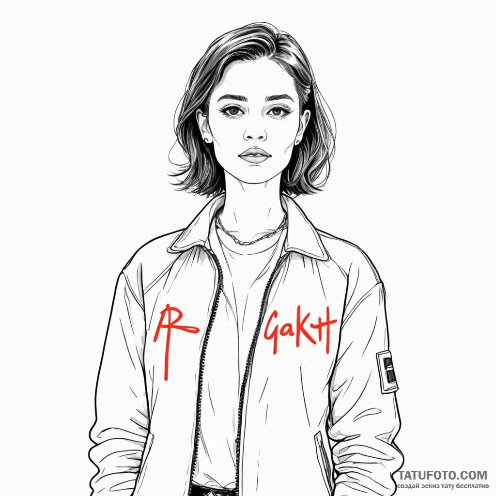 A woman wearing a jacket with a collar that i... - эскиз тату (№1750245678_0, 18.06.2025 11:21) — Tatufoto.com