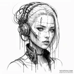 A cyberpunk oracle, her eyes are blank white,… — эскиз тату (№1750245806_0, 18.06.2025 11:23) — Tatufoto.com