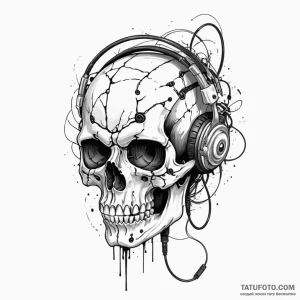 A trash polka skull, but it's an android skul... - эскиз тату (№1750246252_0, 18.06.2025 11:30) — Tatufoto.com