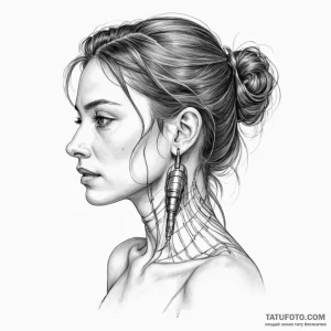 A close-up on a woman's neck, a subcutaneous... - эскиз тату (№1750246377_0, 18.06.2025 11:32) — Tatufoto.com