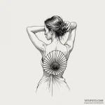 A woman with her back to us, a large fan vent… — эскиз тату (№1750246568_0, 18.06.2025 11:36) — Tatufoto.com