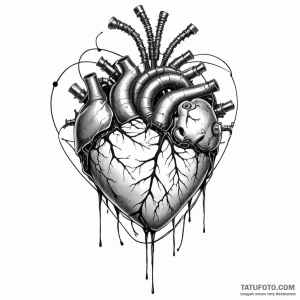 A trash polka heart, half flesh, half machine... - эскиз тату (№1750247135_0, 18.06.2025 11:45) — Tatufoto.com