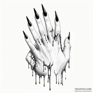 A woman with her fingernails replaced by shar... - эскиз тату (№1750247324_0, 18.06.2025 11:48) — Tatufoto.com