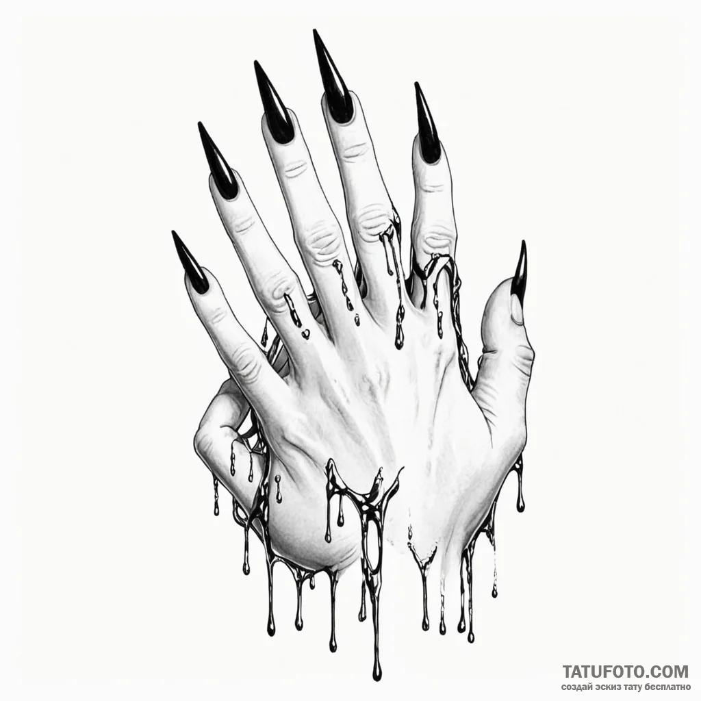 A woman with her fingernails replaced by shar... - эскиз тату (№1750247324_0, 18.06.2025 11:48) — Tatufoto.com