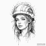 A woman wearing a helmet that projects her th… — эскиз тату (№1750247388_0, 18.06.2025 11:49) — Tatufoto.com