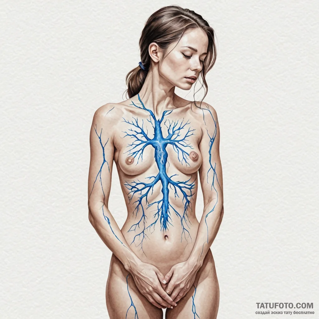A woman's body with bioluminescent veins that... - эскиз тату (№1750247641_0, 18.06.2025 11:54) — Tatufoto.com