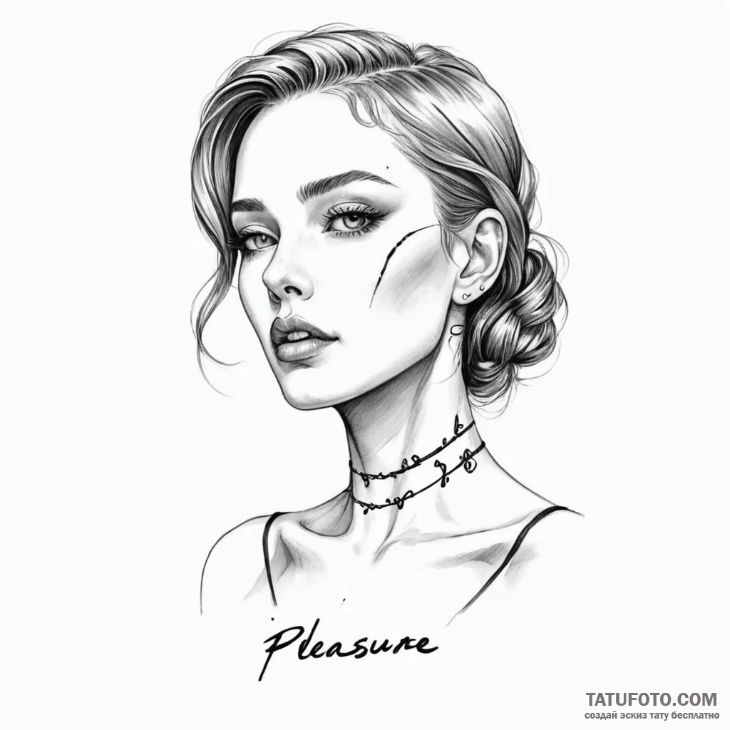 A sensual android with 'pleasure model' writt... - эскиз тату (№1750247767_0, 18.06.2025 11:56) — Tatufoto.com