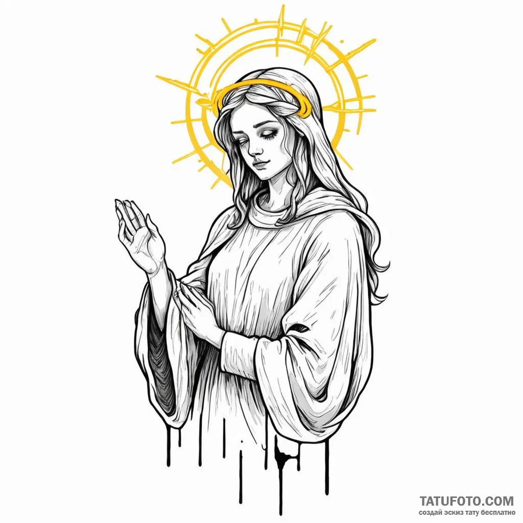 A saint whose halo is a flickering, broken ne... - эскиз тату (№1750248921_0, 18.06.2025 12:15) — Tatufoto.com