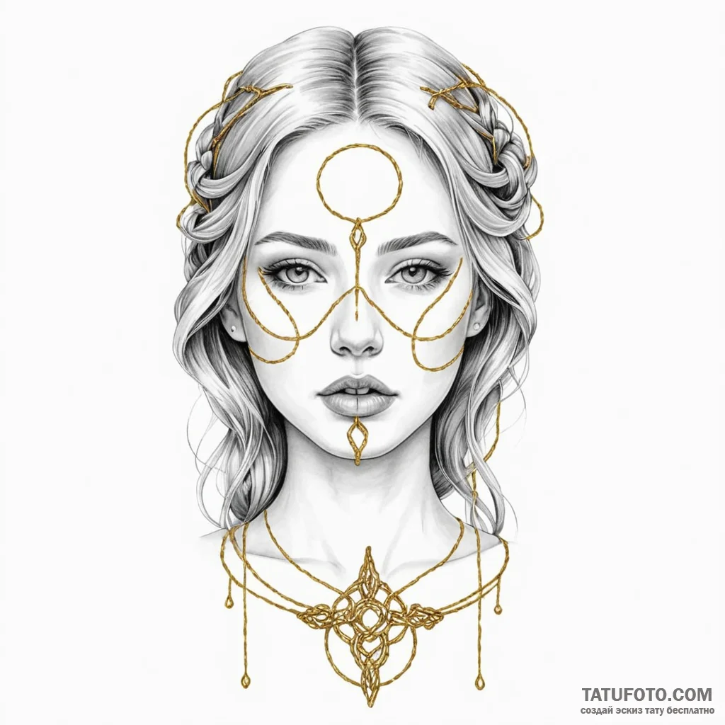 A beautiful face with a serene expression, bu... - эскиз тату (№1750249176_0, 18.06.2025 12:19) — Tatufoto.com