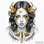 A woman as greed, her body is dripping with m… — эскиз тату (№1750249239_0, 18.06.2025 12:20) — Tatufoto.com