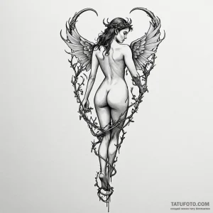 A woman's back, a tattoo of jacob's ladder, b... - эскиз тату (№1750250750_0, 18.06.2025 12:45) — Tatufoto.com