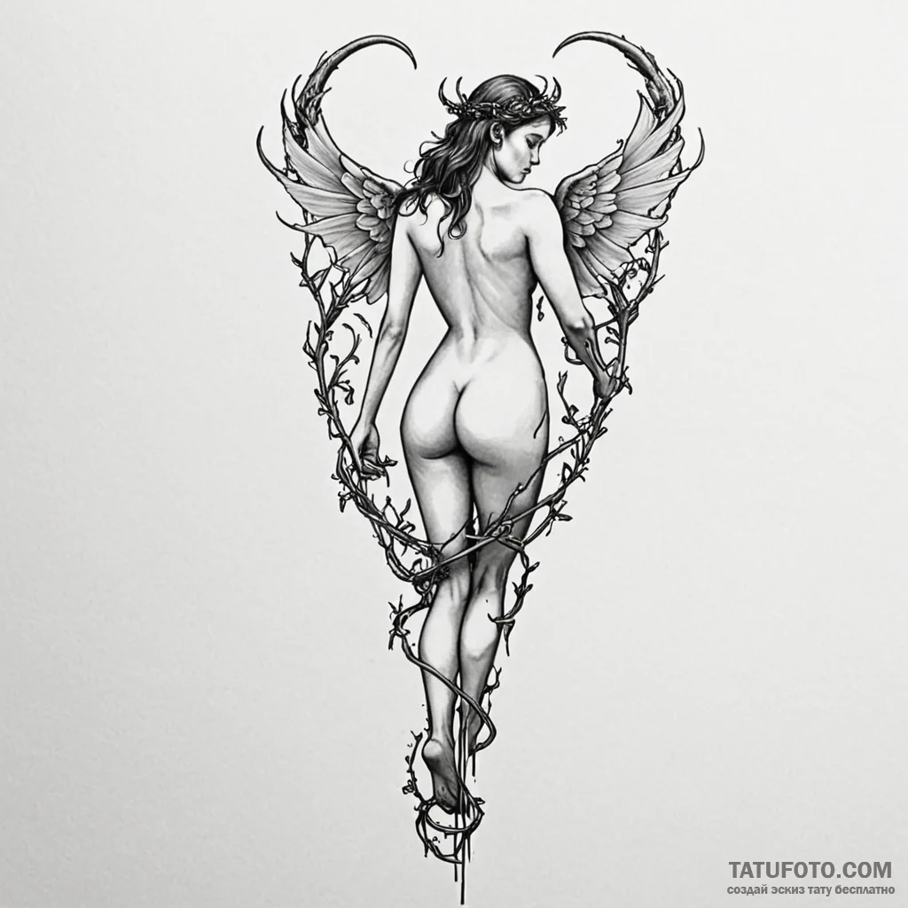 A woman's back, a tattoo of jacob's ladder, b... - эскиз тату (№1750250750_0, 18.06.2025 12:45) — Tatufoto.com