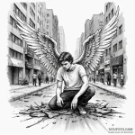 A fallen angel has landed in a modern city st… — эскиз тату (№1750250938_0, 18.06.2025 12:48) — Tatufoto.com
