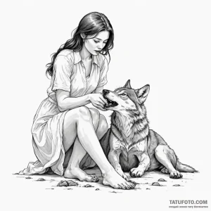 A woman as kindness, she is tending to a woun... - эскиз тату (№1750251001_0, 18.06.2025 12:50) — Tatufoto.com