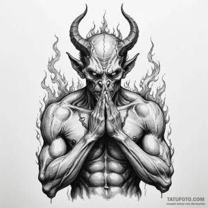 A demon trying to pray, its hands clasped, bu... - эскиз тату (№1750251064_0, 18.06.2025 12:51) — Tatufoto.com