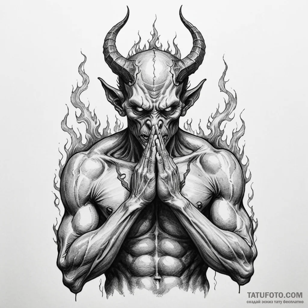 A demon trying to pray, its hands clasped, bu... - эскиз тату (№1750251064_0, 18.06.2025 12:51) — Tatufoto.com