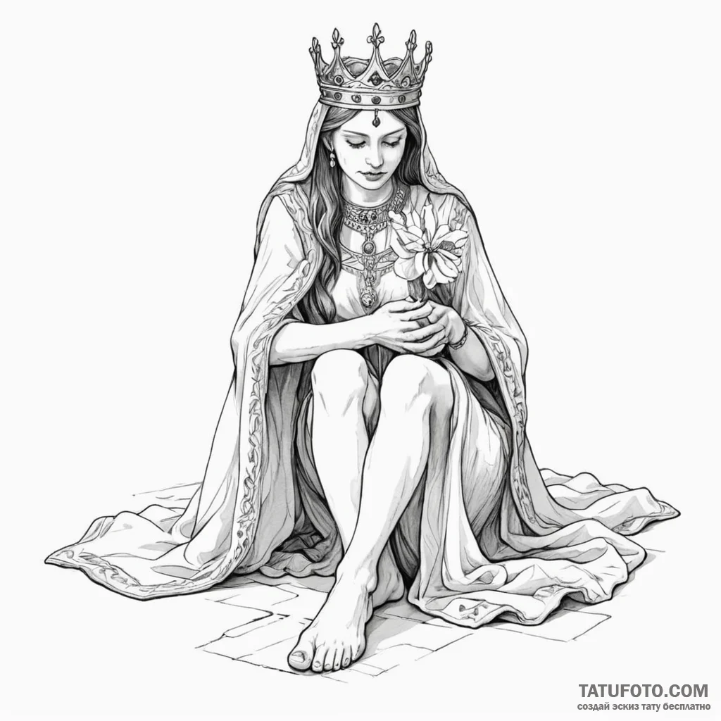 A depiction of humility, a beautiful queen wa... - эскиз тату (№1750251190_0, 18.06.2025 12:53) — Tatufoto.com