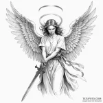 An angel sharpening its sword, its expression… — эскиз тату (№1750251632_0, 18.06.2025 13:00) — Tatufoto.com