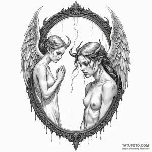 A demon looking at its own reflection and see... - эскиз тату (№1750251757_0, 18.06.2025 13:02) — Tatufoto.com