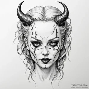 A woman's face is a porcelain mask, and she's... - эскиз тату (№1750252634_0, 18.06.2025 13:17) — Tatufoto.com