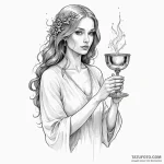 A woman offering you a drink from a chalice,… — эскиз тату (№1750253013_0, 18.06.2025 13:23) — Tatufoto.com