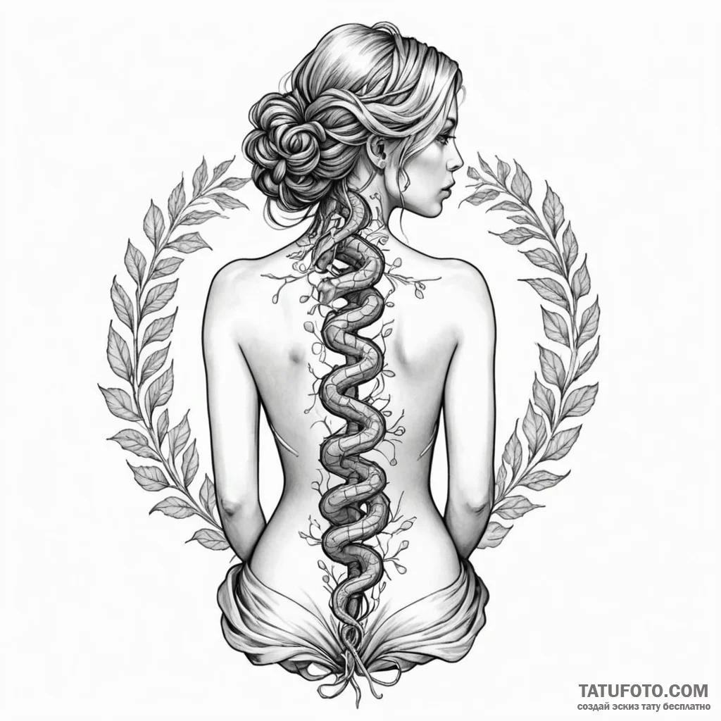 A woman's back, showing the tree of knowledge... - эскиз тату (№1750253853_0, 18.06.2025 13:37) — Tatufoto.com