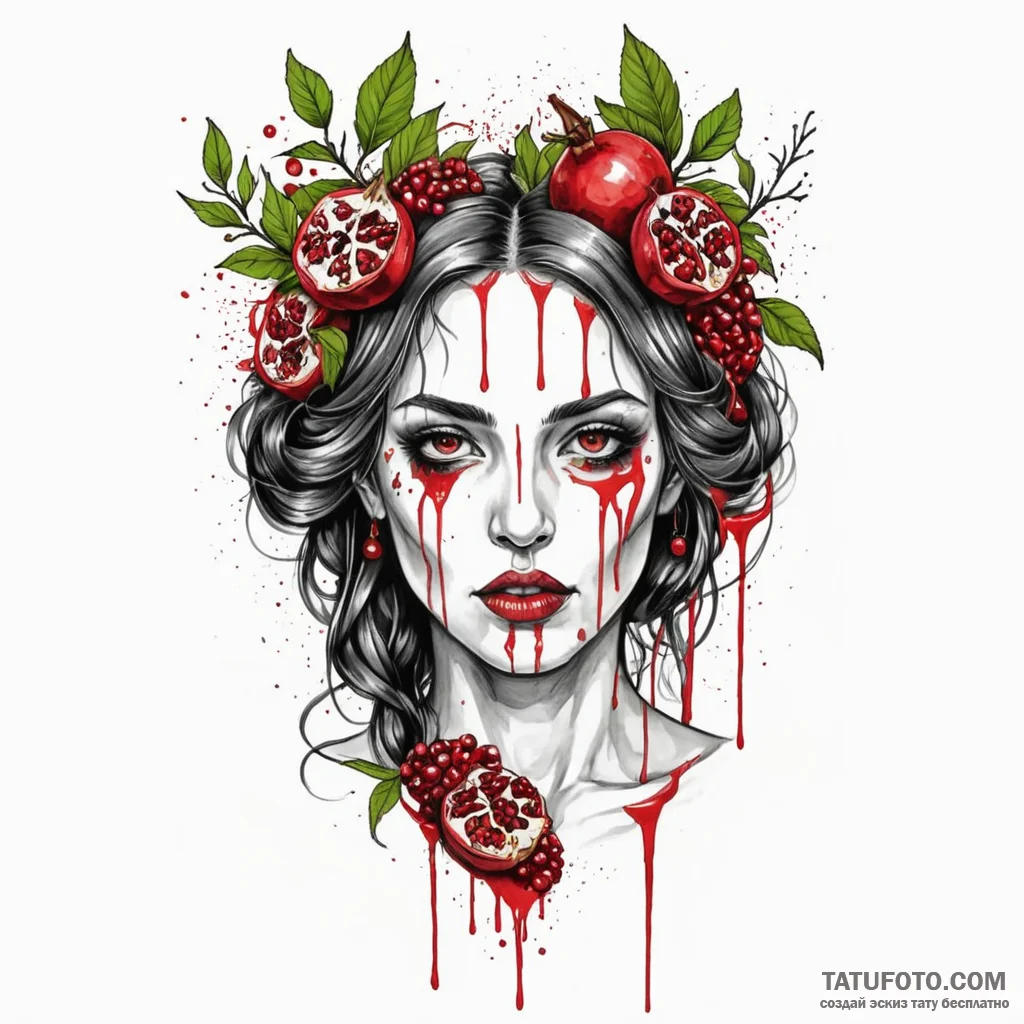 Trash polka style, persephone, queen of the u... - эскиз тату (№1750254418_0, 18.06.2025 13:46) — Tatufoto.com