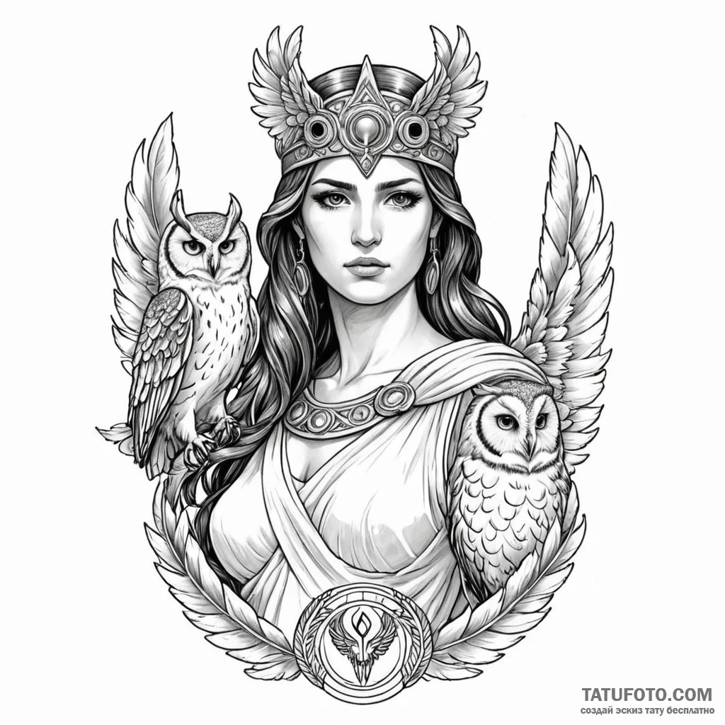 Athena, goddess of wisdom and war, her face s... - эскиз тату (№1750254671_0, 18.06.2025 13:51) — Tatufoto.com