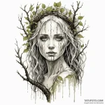 A forest dryad, her skin is birch bark, her h… — эскиз тату (№1750255369_0, 18.06.2025 14:02) — Tatufoto.com