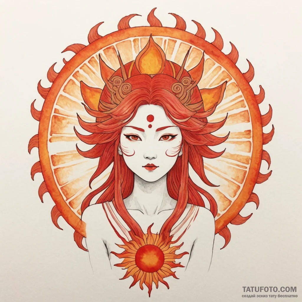 A serene amaterasu, japanese sun goddess, her... - эскиз тату (№1750255685_0, 18.06.2025 14:08) — Tatufoto.com