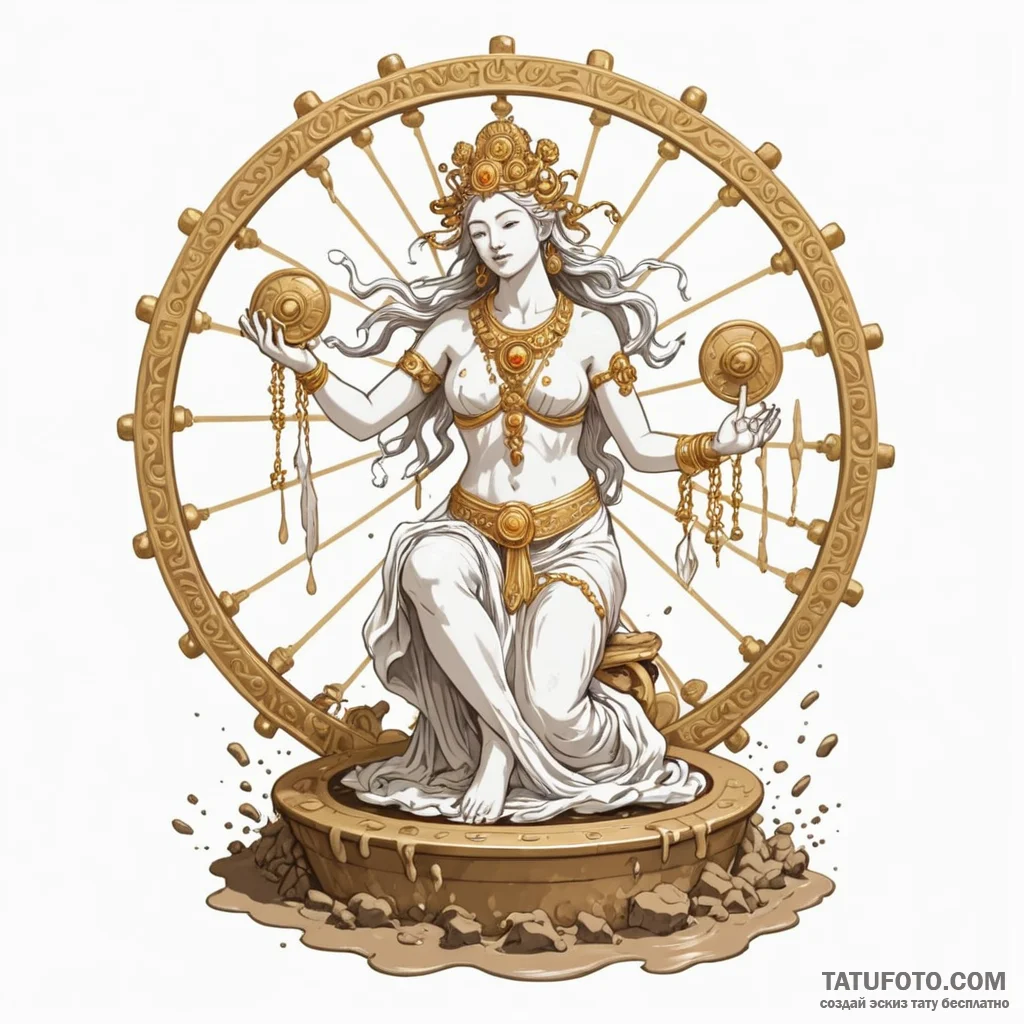 The goddess of fortune, fortuna, spinning a w... - эскиз тату (№1750256132_0, 18.06.2025 14:15) — Tatufoto.com