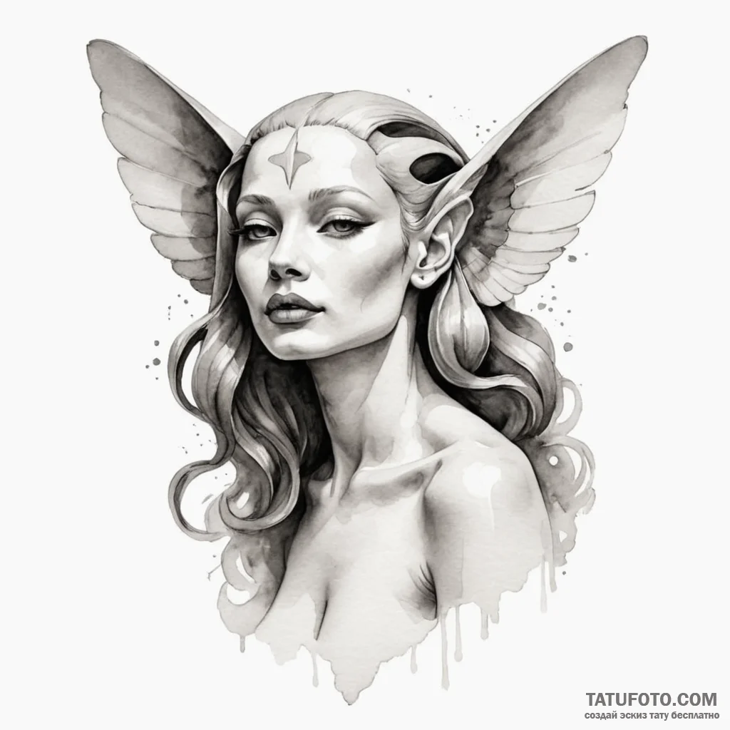 A seductive sphinx posing a riddle, her lips... - эскиз тату (№1750256449_0, 18.06.2025 14:20) — Tatufoto.com