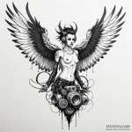 A modern interpretation of a harpy, with mech… — эскиз тату (№1750256576_0, 18.06.2025 14:22) — Tatufoto.com