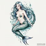 A seductive mermaid, her scales are iridescen… — эскиз тату (№1750257084_0, 18.06.2025 14:31) — Tatufoto.com