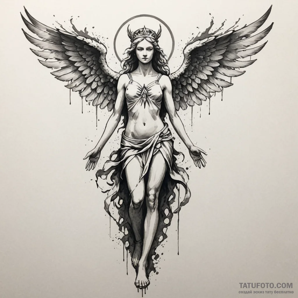 The goddess of victory, nike, her wings are t... - эскиз тату (№1750257274_0, 18.06.2025 14:34) — Tatufoto.com