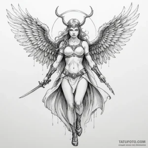 A provocative depiction of a valkyrie choosin... - эскиз тату (№1750257341_0, 18.06.2025 14:35) — Tatufoto.com