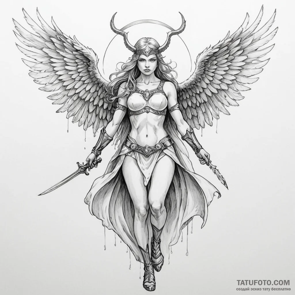 A provocative depiction of a valkyrie choosin... - эскиз тату (№1750257341_0, 18.06.2025 14:35) — Tatufoto.com