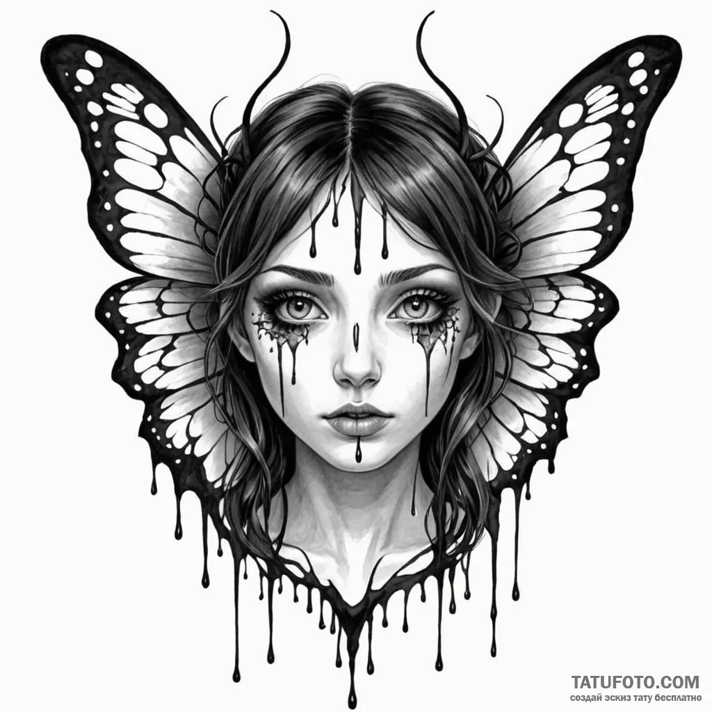 A dark interpretation of a fairy, her wings a... - эскиз тату (№1750257468_0, 18.06.2025 14:37) — Tatufoto.com