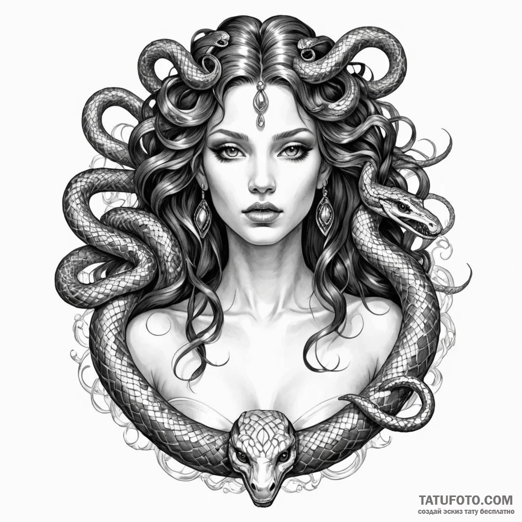 A sensual gorgon, her snakes are beautiful an... - эскиз тату (№1750257974_0, 18.06.2025 14:46) — Tatufoto.com