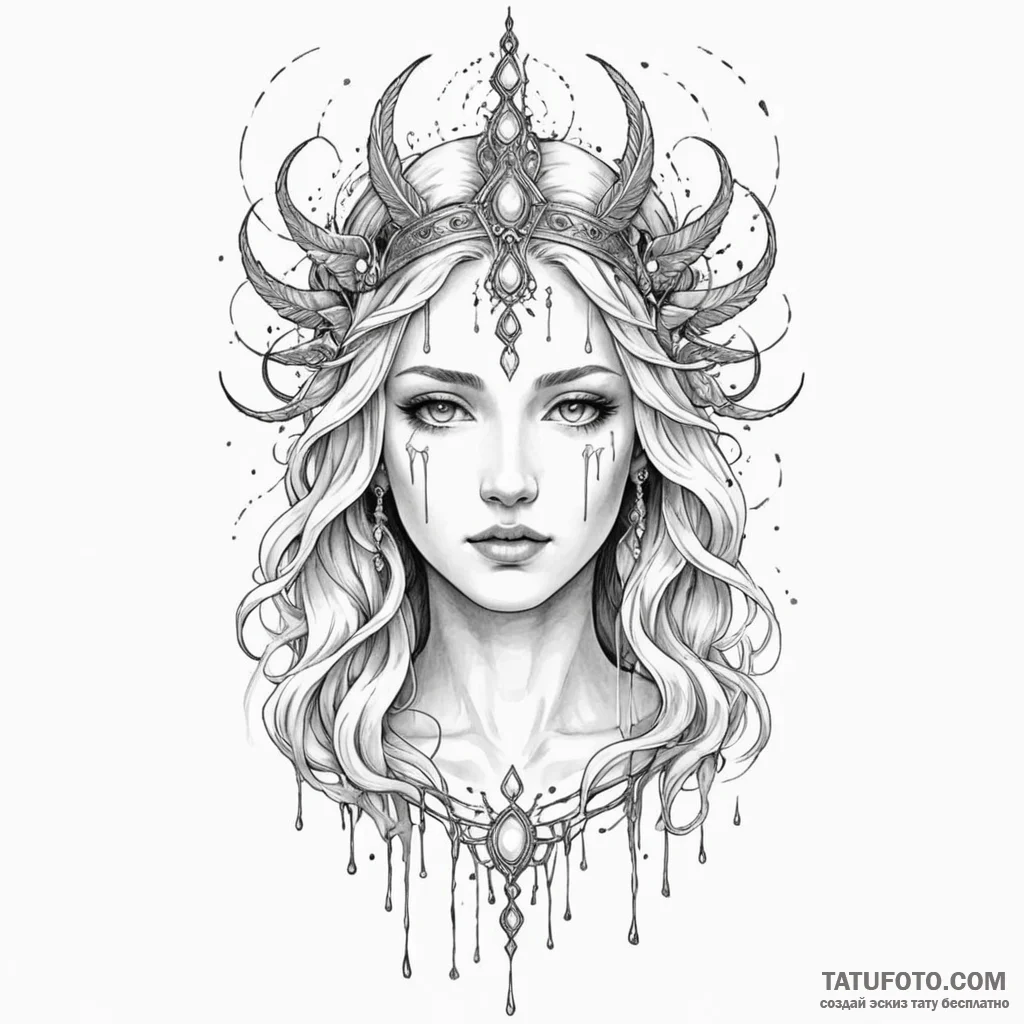 The goddess of echoes, her portrait repeated... - эскиз тату (№1750258418_0, 18.06.2025 14:53) — Tatufoto.com