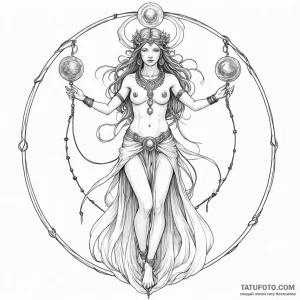 The goddess of fate, ananke, her body is a sp... - эскиз тату (№1750258545_0, 18.06.2025 14:55) — Tatufoto.com
