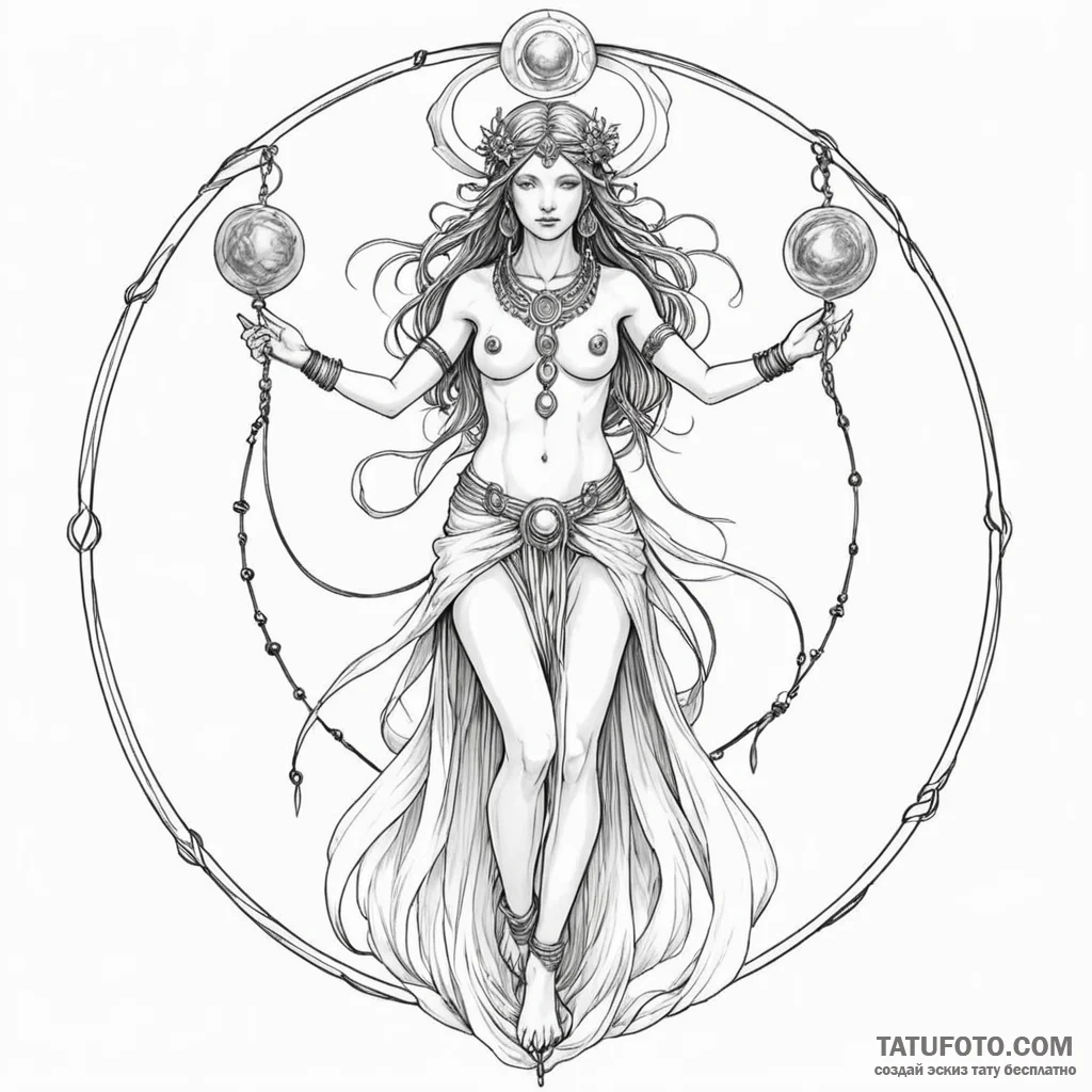 The goddess of fate, ananke, her body is a sp... - эскиз тату (№1750258545_0, 18.06.2025 14:55) — Tatufoto.com